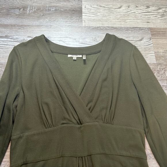 Tyler Boe Olive Green Knit Midi Dress Long Sleeve M Minimalist Stretch - Picture 2 of 6